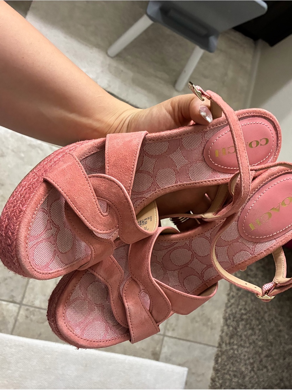 Coach Pink Suede Wedge Sandals